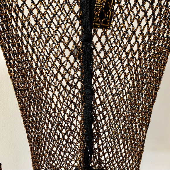 NWT Christine Phillipe Cali Couture Black & Bronze Beaded Crochet Knit Top Sz M - Picture 2 of 13